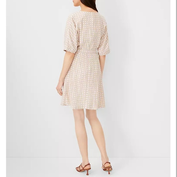 Lattice Linen Blend Split Neck Flare Dress NWOT - Picture 3 of 3